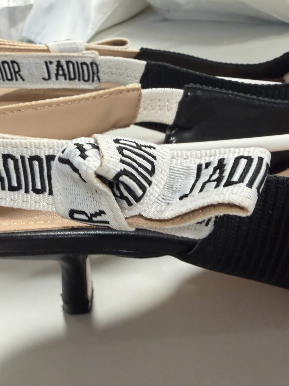 Dior Black Pointed-Toe Slingback Flats with White Logo Strap - Picture 3 of 3